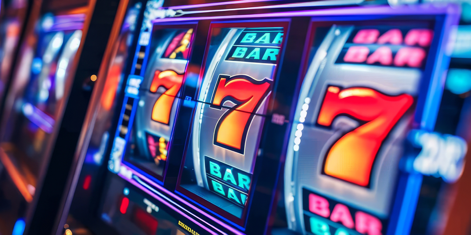 Slot machine showing the number 7 across