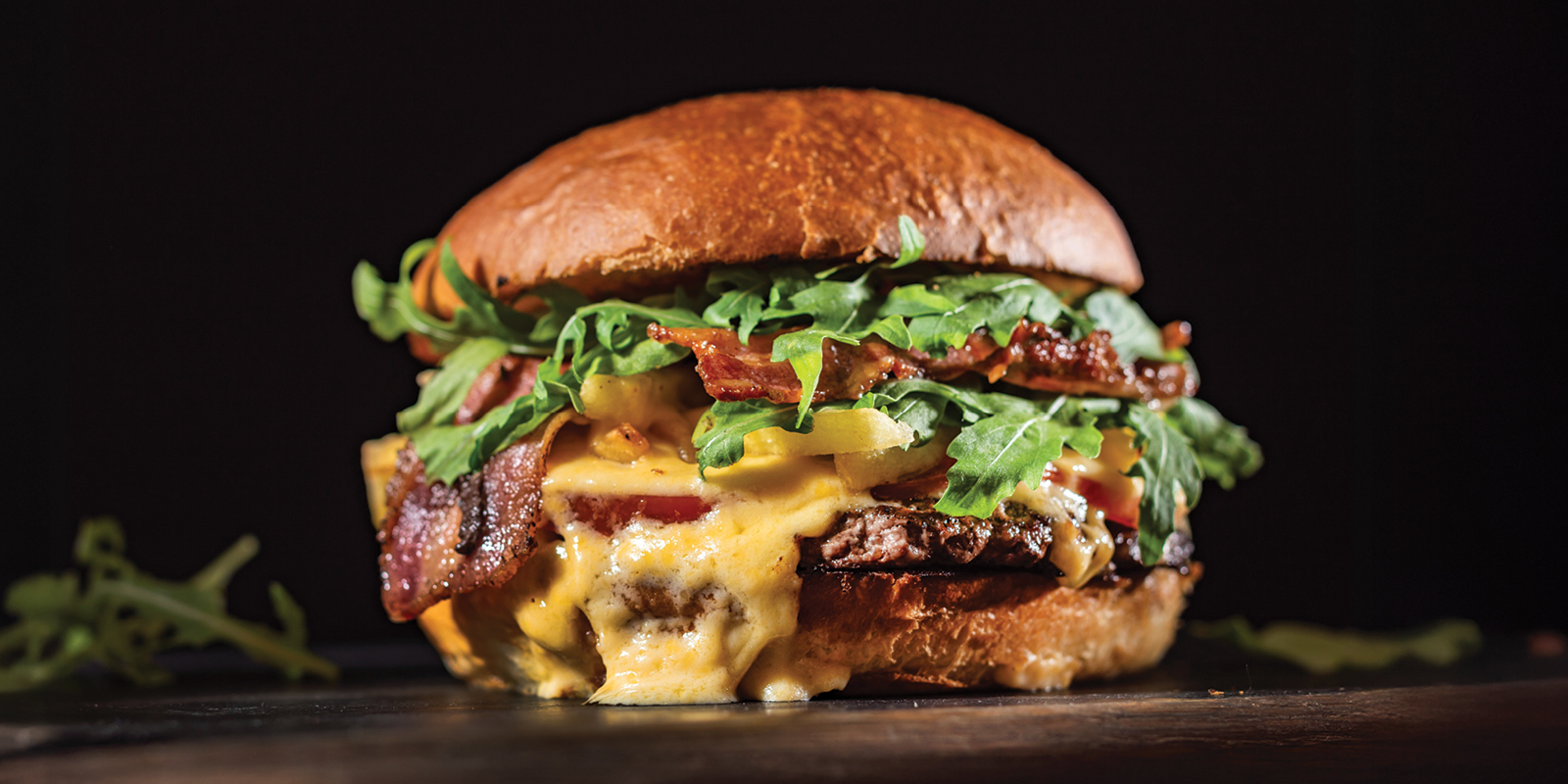Cheeseburger on a wooden table