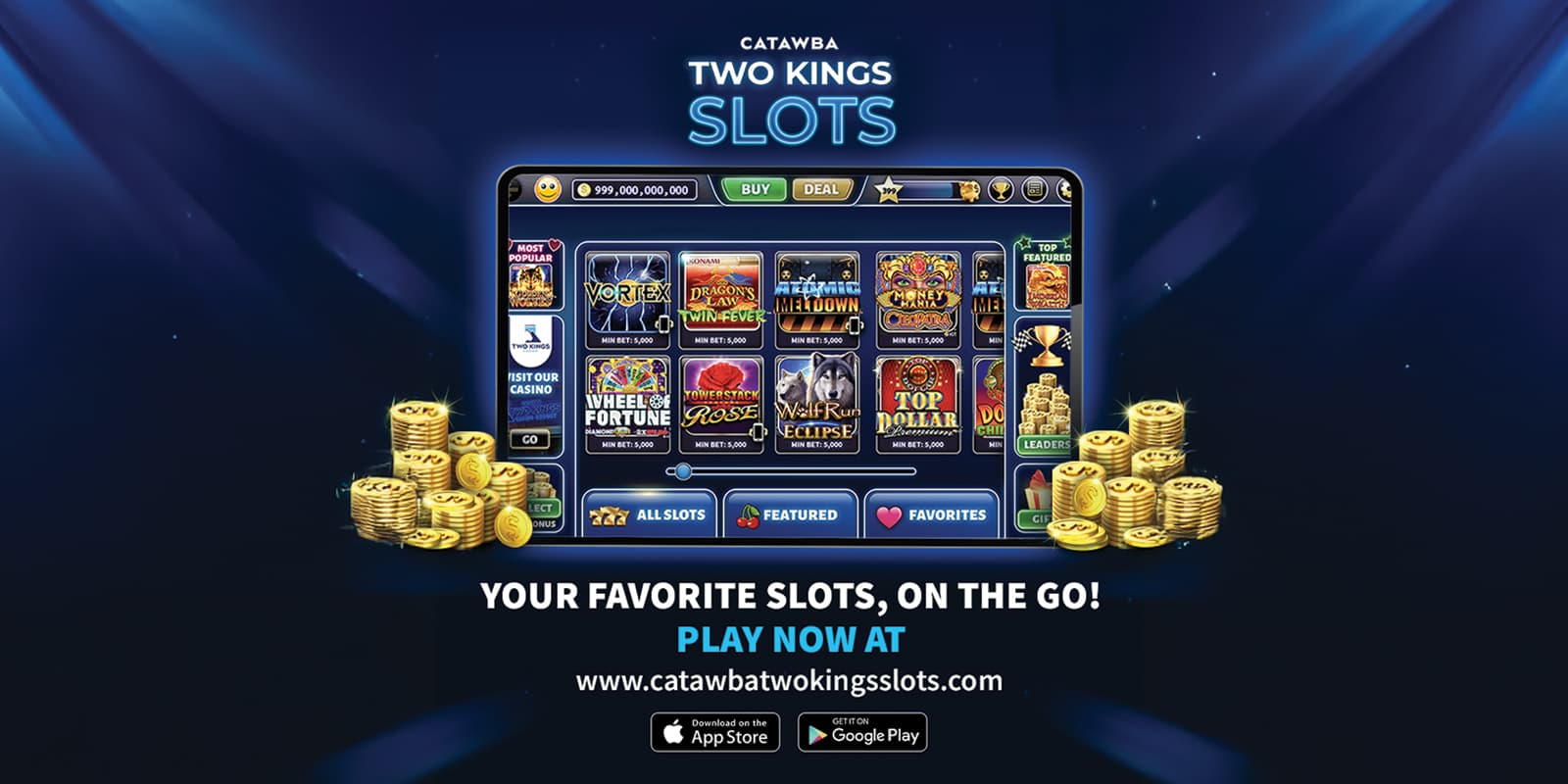 Catawba Two Kings Slots - Your Favorite slots, on the go! Play now at www.catawbatwokingsslots.com